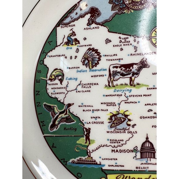 Taylor Smith Taylor Ashland Wisconsin State Plate  9" Diameter white, green   Ce - Picture 3 of 16